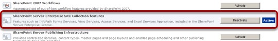 Verify that the SharePoint Server Enterprise Site Collection features