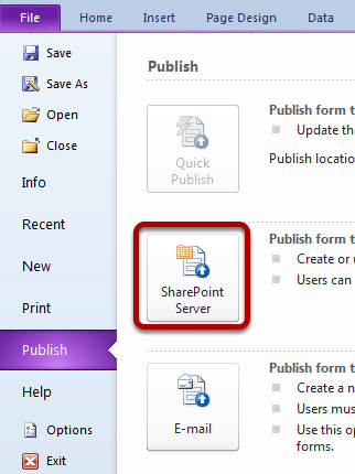 From the Publish screen click on SharePoint Server