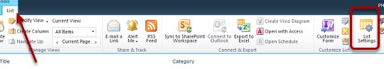 SharePoint 2010 click list settings image