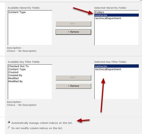 Configure automatic column indexing for the list in SharePoint 2010