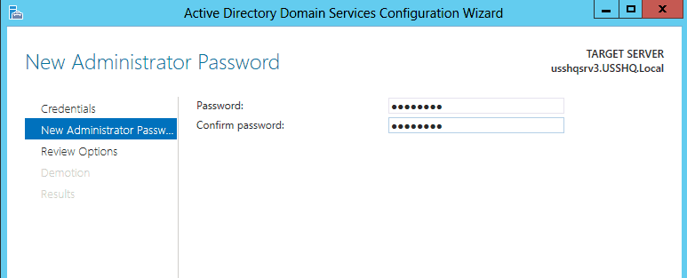 008 new admin password demote domain controller in windows server 2012 AD DS