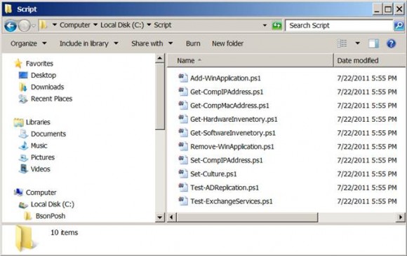 Windows Explorer view of PowerShell scripts named like cmdlet