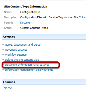 Document Information Panel Settings