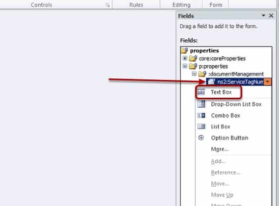 ns2:ServiceTagNumber field control and choose Text Box