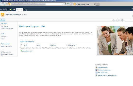 ITIL SharePoint 2010 new Site Collection using a team site
