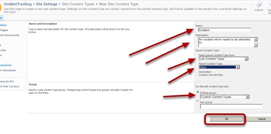 ITIL SharePoint 2010 List Content Types and Item