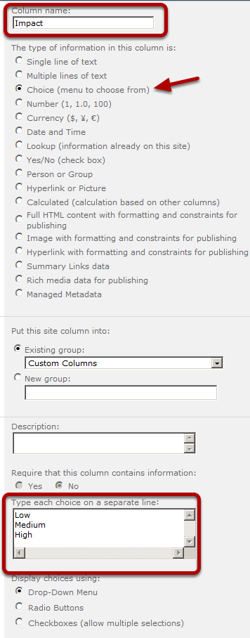 new site column Impact choice new site column Impact choice
