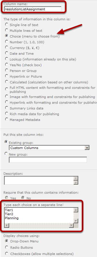 add the new site column resolutionList Assignment