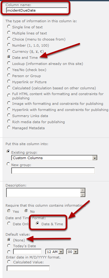 add the new site column incidentDueDate add the new site column incidentDueDate