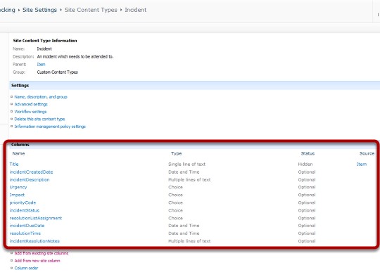 review the Incident Content type Settings Page review the Incident Content type Settings Page