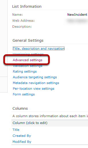 Advanced Settings link