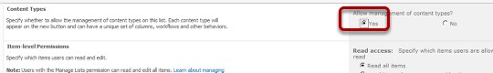 Allow Managment of Content types Allow Managment of Content types