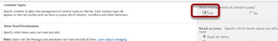  Allow Managment of Content types
