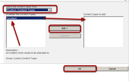 filter by Custom Content Types and choose Incident filter by Custom Content Types and choose Incident