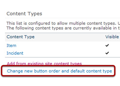Change new button order and default content type link