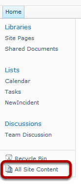 All Site Content in the Quick Launch All Site Content in the Quick Launch