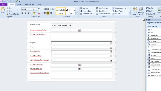 new incident form opens up in info path