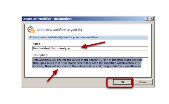 Name the workflow and fill in a description 