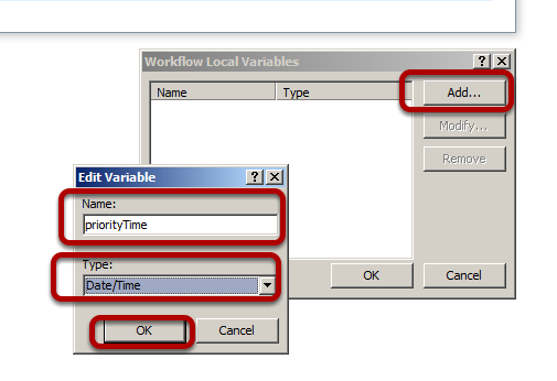 Add button in the Workflow Local Variables Dialog box Add button in the Workflow Local Variables Dialog box