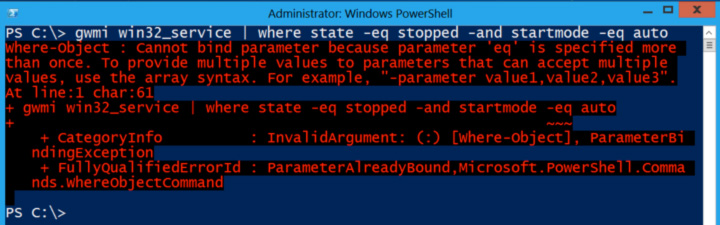 Windows 8 and PowerShell v3 error message Get-WmiObject Win32_Service