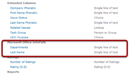 Last Name and Departments site columns