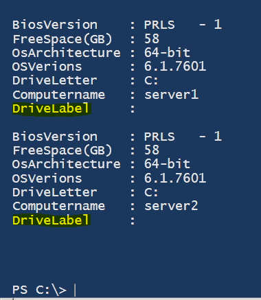 PowerShell get compinfo server drive label