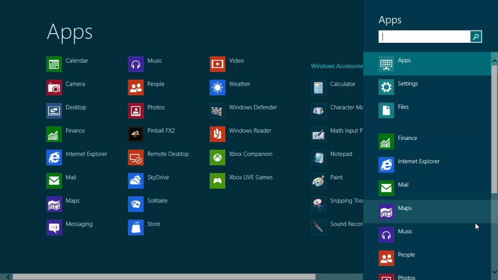 Windows 8 apps pannel 2