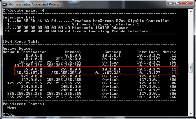 show routing table in windows