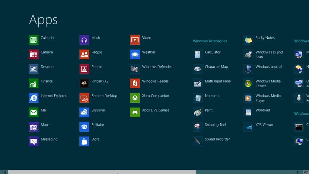 Windows 8 apps pannel additional tools and applications