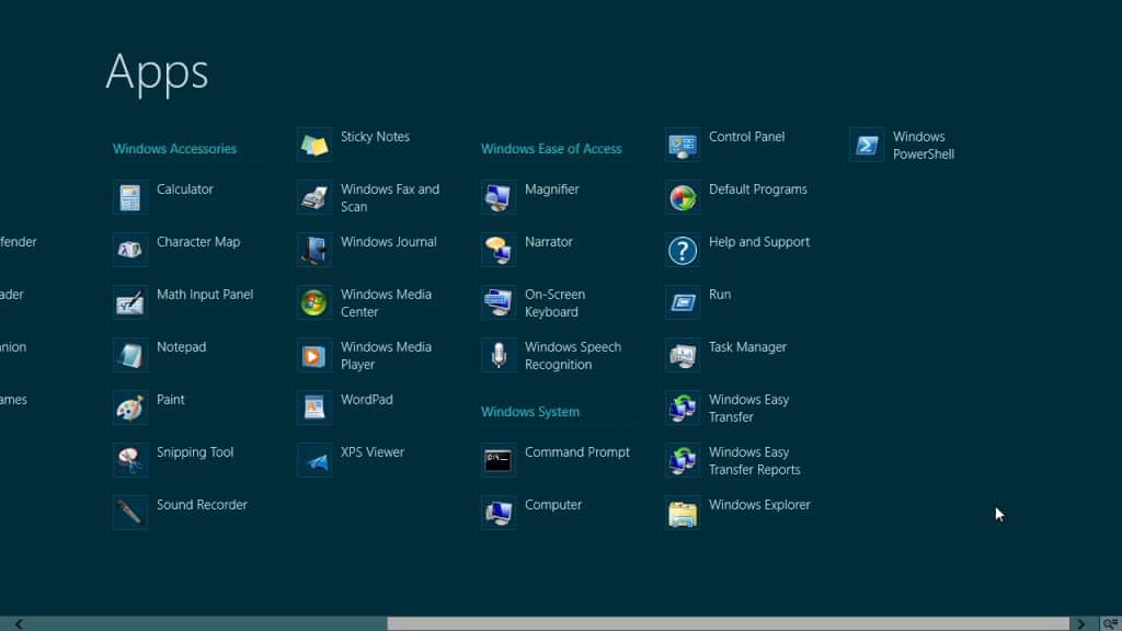 Windows 8 apps pannel discover concealed apps