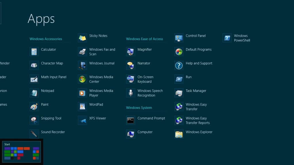 Windows 8 applications settings and support panels