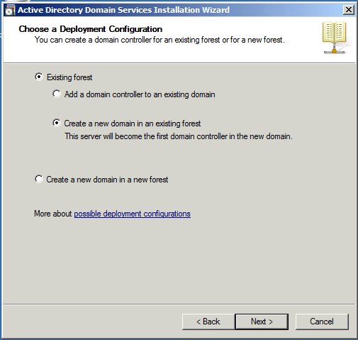 Deployment Configurations Active Directory Child Domain AD DS Windows Server