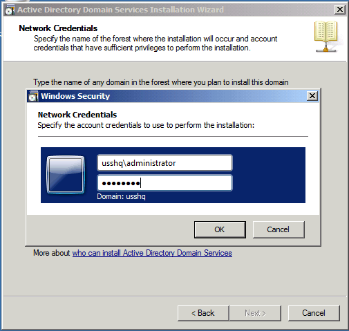 Network Credentials Active Directory Child Domain AD DS Windows Server