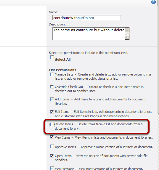 Customize Settings custom security level on a SharePoint Site  