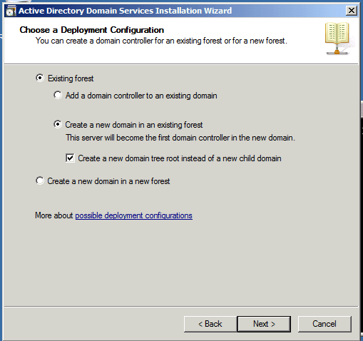Deployment Configuration Installing Active Directory