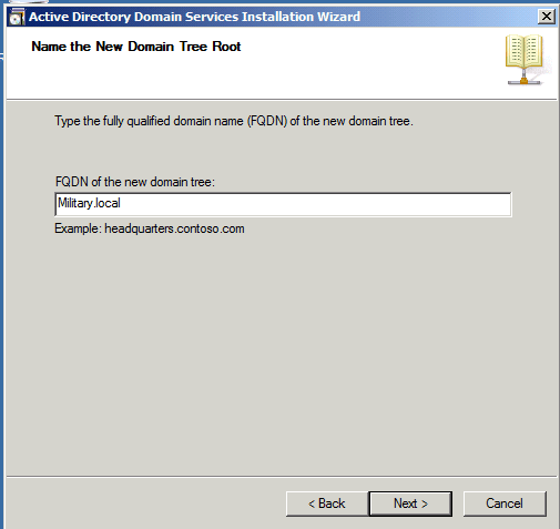 New Domain Tree Root Installing Active Directory