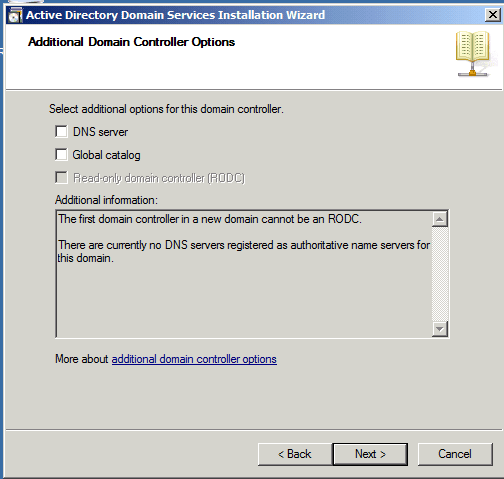 Additional Domain Controller Options Installing Active Directory