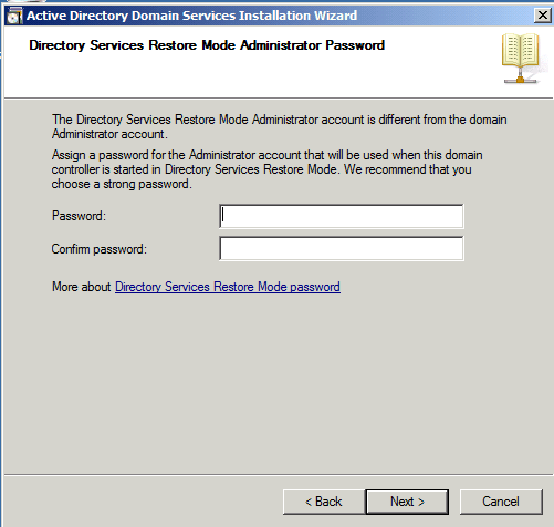 Directory Services Restore Mode Installing Active Directory