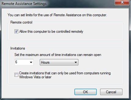 Win 7 remote assistance advanced settings