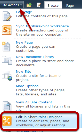 Edit in SharePoint Deisgner 2010