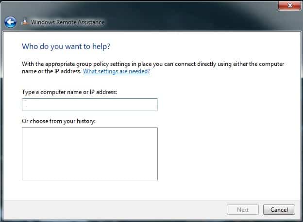 user computer host name ip address offer windows remote assistance Win 7