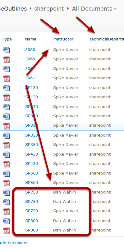 Looking at the metadata values in SharePoint