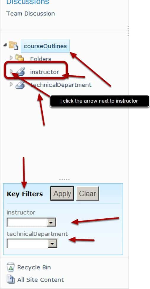 Observe the new additions to the Quick Launch SharePoint 2010