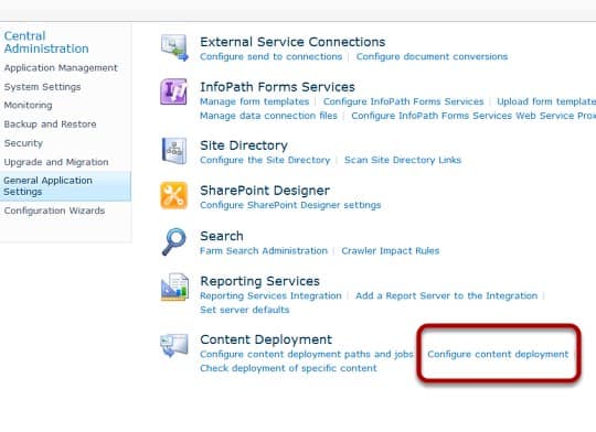 SharePoint Configure Content Deployment