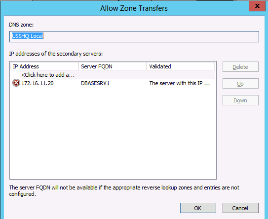 allow zone transfers ip address DNS Secondary Zone Windows Server 2008 2012
