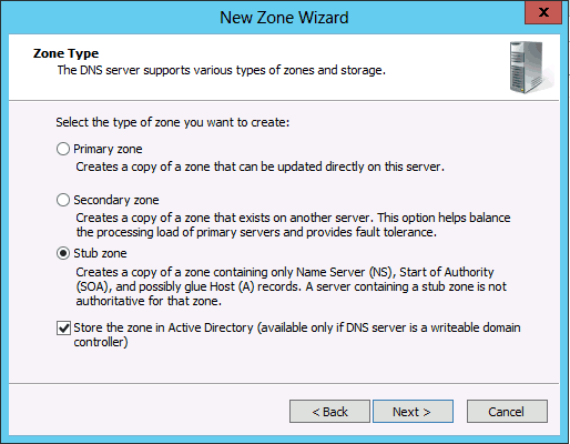 Zone Type DNS Stub Zone in WIndows Server