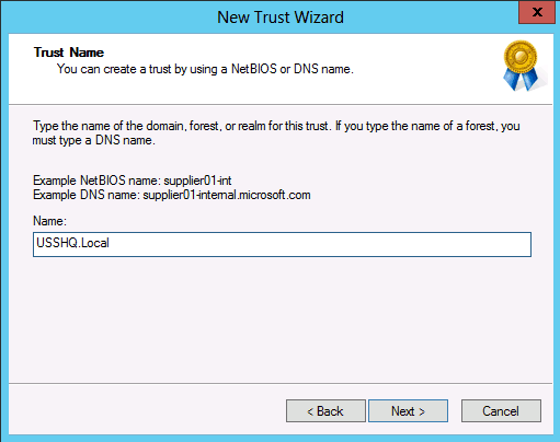 trusts name Active Directory domain forest level trust in Windows Server