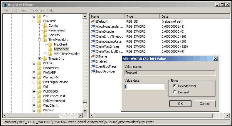 как это может включить службу ntp на сервере Windows 2003