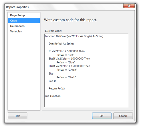 how to write custom code in ssrs 2005