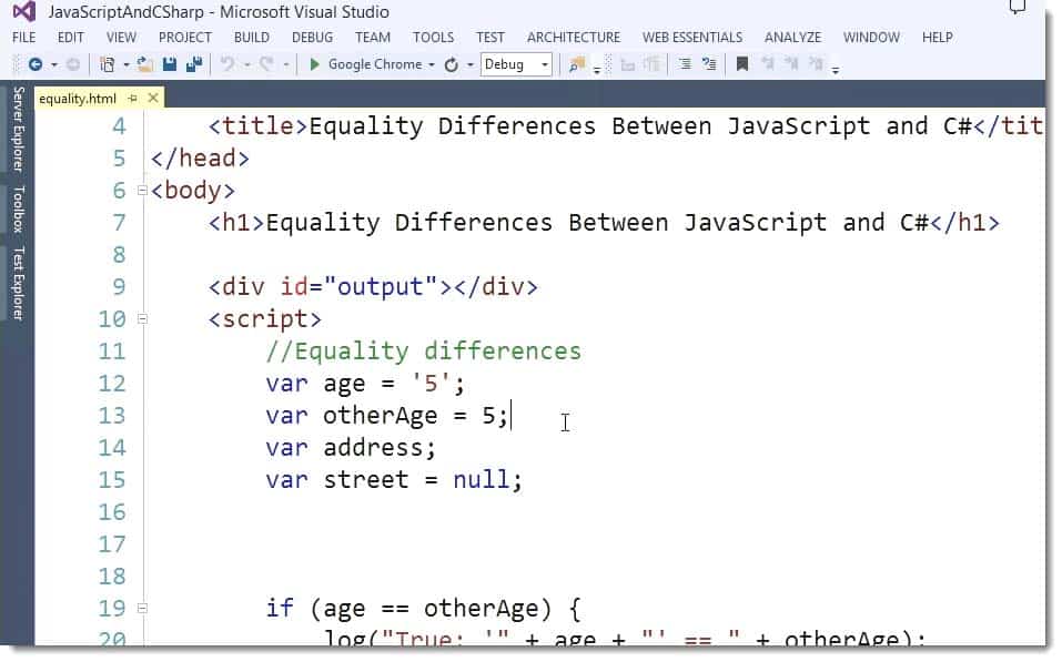 Equality in Visual Studio key language Differences Learn JavaScript for C# Developers